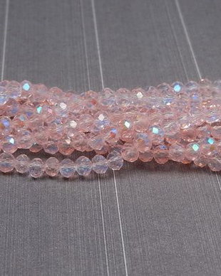 Cristale din sticla, rondelle,3.5x3 mm, electroplacate, AB, roz-L18