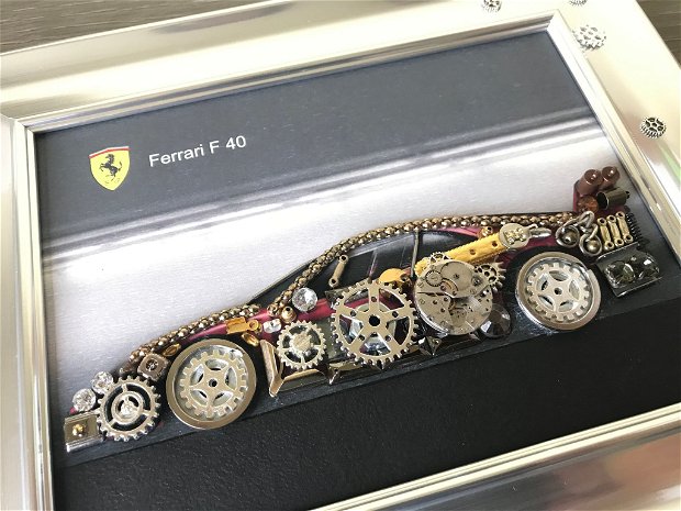 Masina model Ferrari F 40 Cod M 446・Tablou masini・Viteză și eleganță în colaj・Colaj cu mașini clasice・Automobile în detaliu