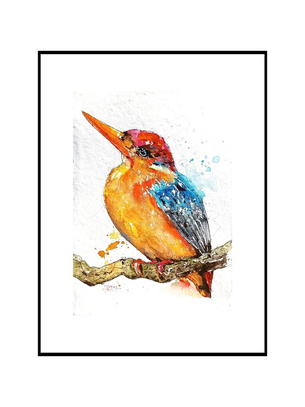 Tablou Kingfisher - Pictura Originală în Acuarelă - Birds Collection