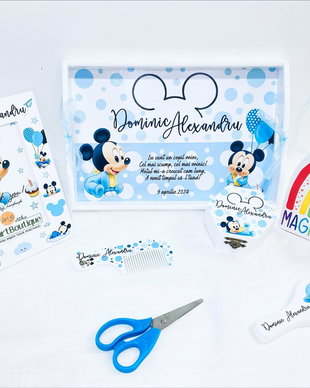 Set aniversar personalizat 1 anisor - Baby Mickey Mouse - Tavita mot si accesorii