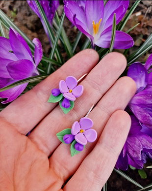 Cercei liliac cu frunzulițe, tortițe argint