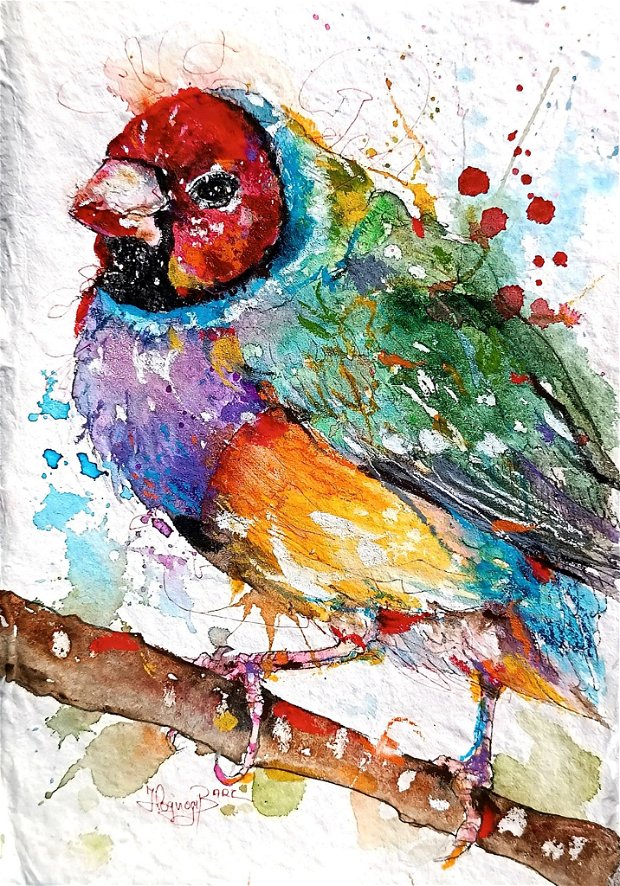 Tablou Colorful BIRD - Pictura Originală în Acuarelă - Birds Collection