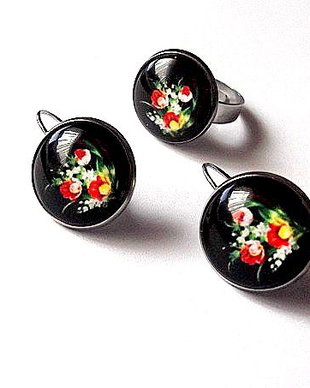 Set cu sticla cu motiv floral 45877