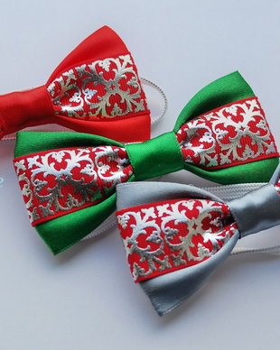 Mini papion pentru Craciun model rosu/argintiu