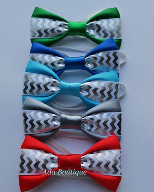Mini papion pentru Craciun  zig-zag argintiu