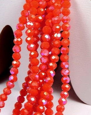 Cristale din sticla, rondelle, 4x3 mm, opace, AB, rosu orange-L03