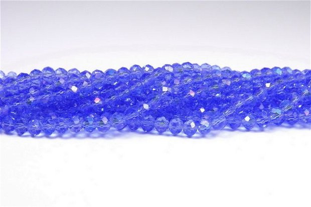 Cristale din sticla, rondelle, 4x3 mm, electroplacate, AB, albastre-L04