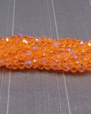 Cristale din sticla, rondelle, 4x3 mm, electroplacate, AB, portocalii-L07