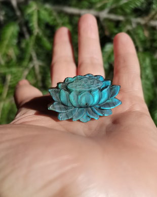 Inel Labradorit lotus si Argint 925 - IN1345 - Inel gri argintiu, inel albastru reglabil, cadou romantic, cadou sotie, inel cadou, bijuterii cadou, bijuterii labradorit, inel floare de lotus, cristale vindecatoare, cristale de colectie