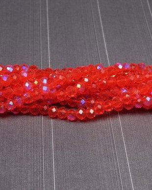 Cristale din sticla, rondelle, 4x3 mm, electroplacate, AB, rosu orange-L29
