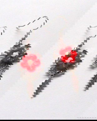 cercei fimo cu flori rosii 45162