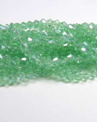 Cristale din sticla, biconice, 4 mm, transparente, AB, verzi-A03
