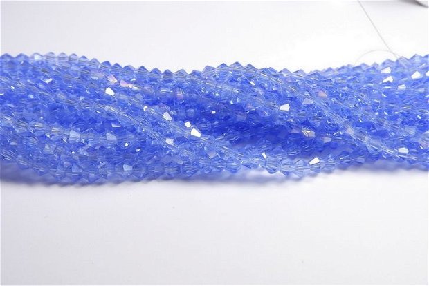 Cristale din sticla, biconice, 4 mm, transparente, AB, albastre-A07