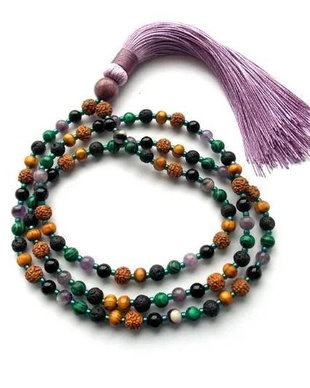 Colier Mala 108+1*Rudraksha+Lepidolit+Lemn+Onix+Ametist+Malachit*Meditatie si rugaciune