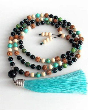 Colier Mala 108+1*Rudraksha+Onix+Turcoaz+RubyZoisite+Lemn*Meditatie si rugaciune