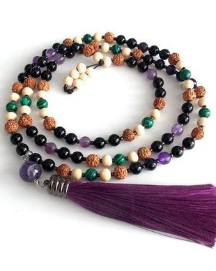 Colier Mala 108+1*Rudraksha+Onix+Ametist+Lemn+Malachit+Fluorit*Meditatie si rugaciune