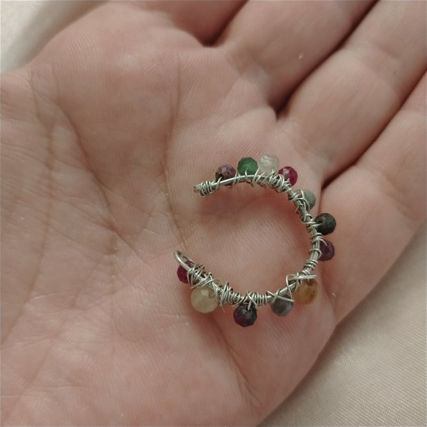 Inel din argint și safir multicolor, smarald