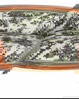 Canapea pentru caine din lemn masiv cu tapiterie alb cu verde