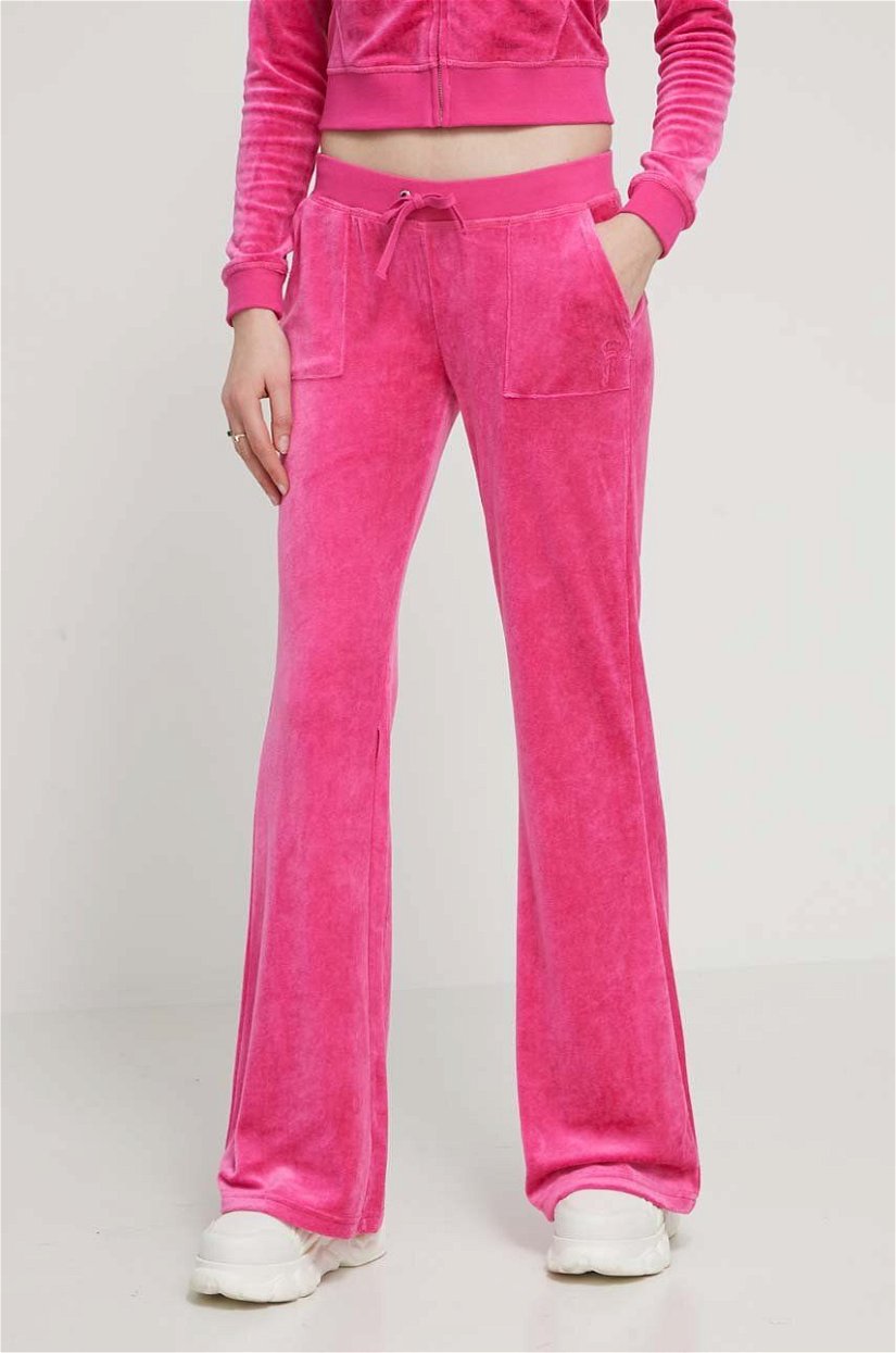 Juicy Couture pantaloni de trening din velur culoarea roz, cu imprimeu
