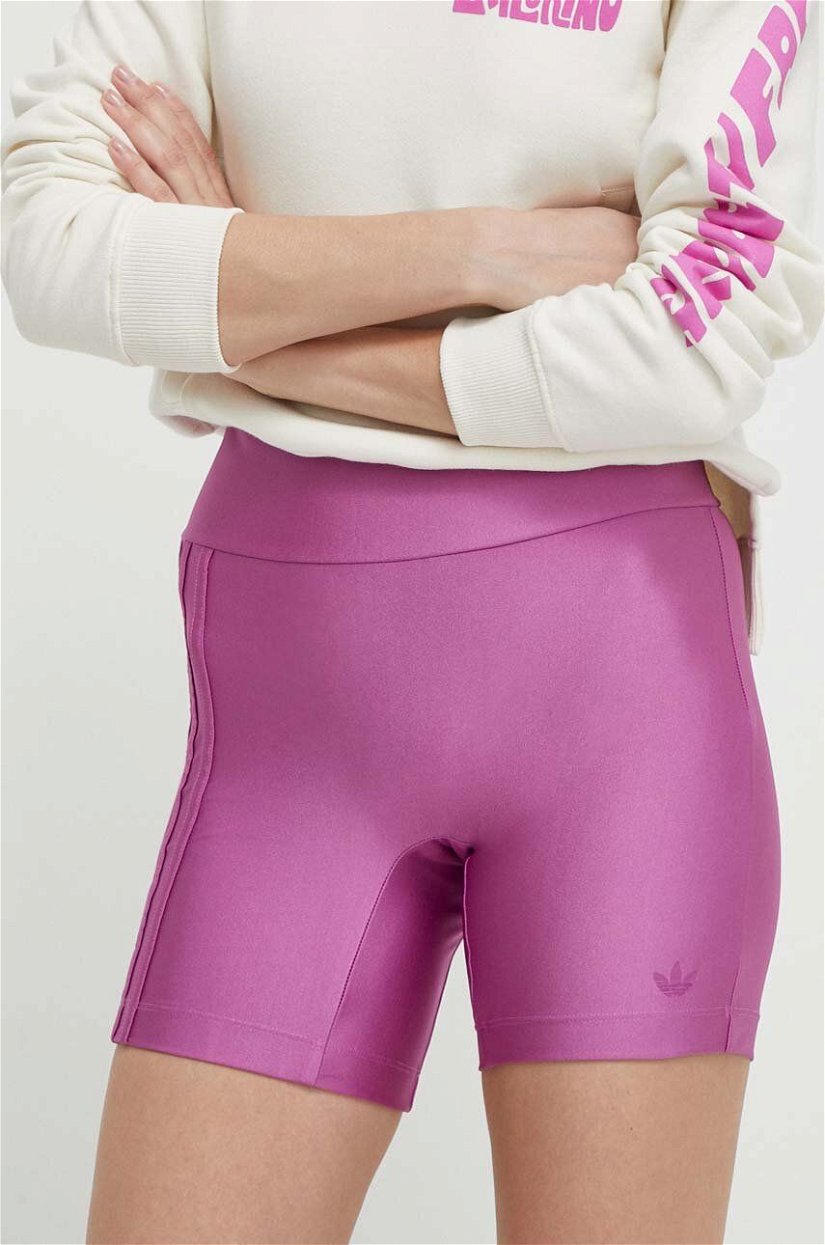 adidas Originals pantaloni scurti femei, culoarea roz, neted, high waist, IS2384