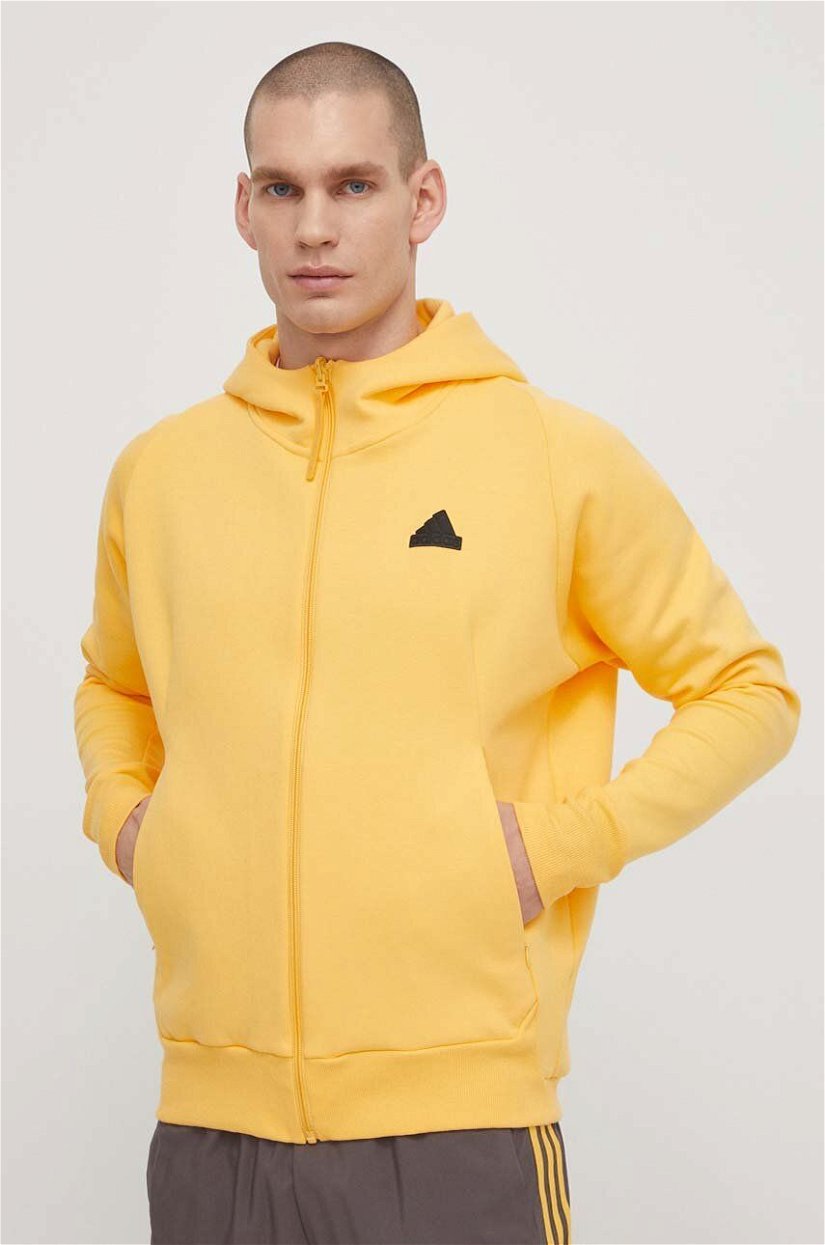 adidas bluza Z.N.E barbati, culoarea galben, cu glugă, cu imprimeu, IR5237