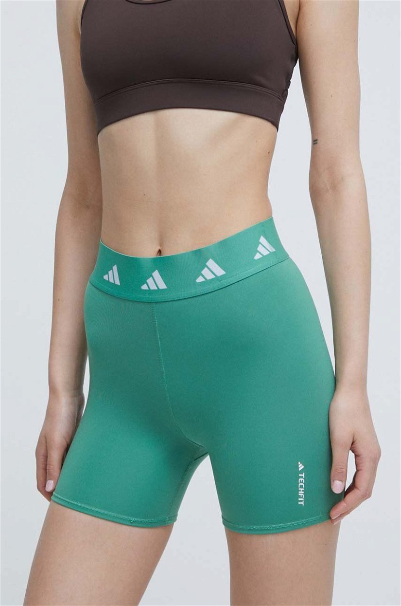 adidas Performance pantaloni scurți de antrenament Techfit culoarea verde, cu imprimeu, high waist, IU1853