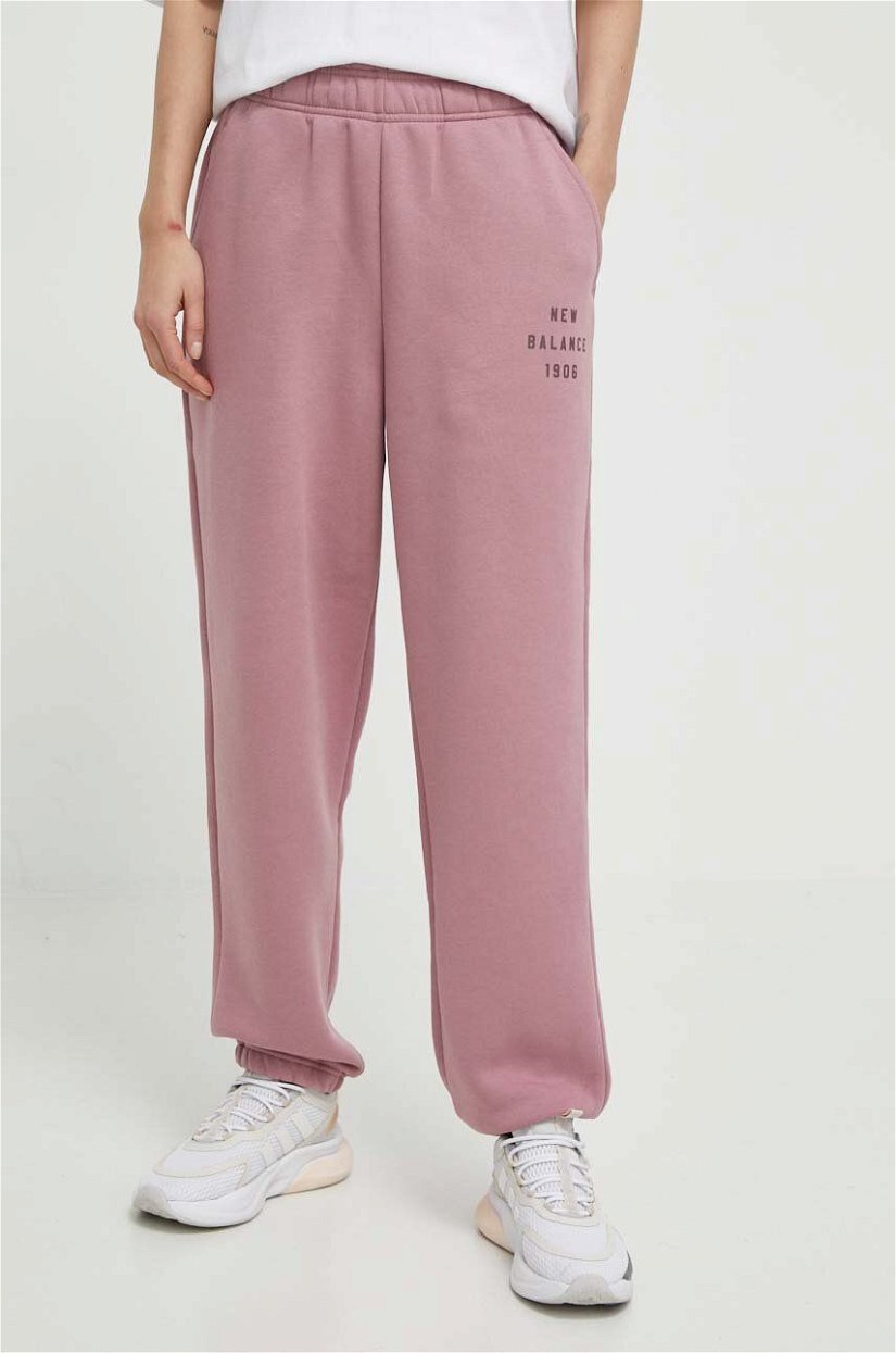New Balance pantaloni de trening culoarea roz, neted, WP41508RSE