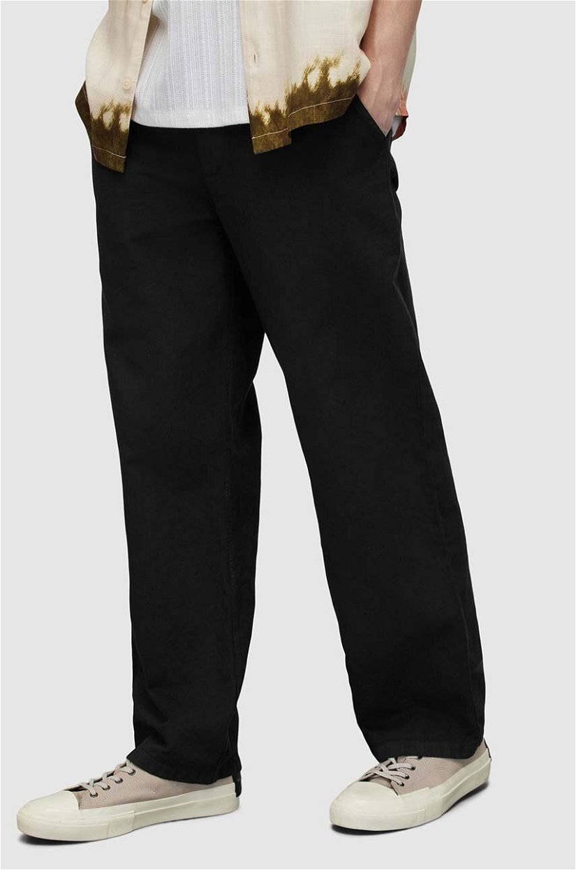 AllSaints pantaloni din amestec de in HANBURY TROUSERS culoarea negru, drept, MF080Y