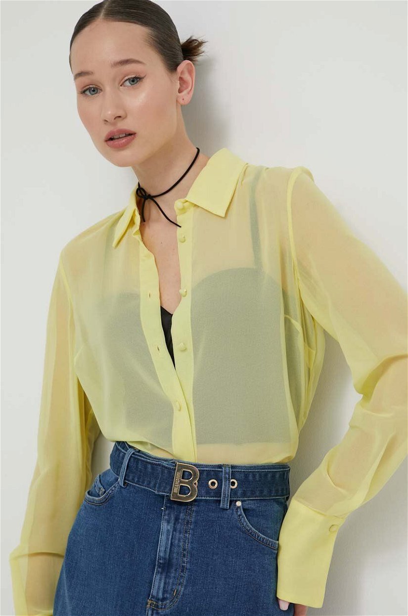 Blugirl Blumarine camasa femei, culoarea galben, cu guler clasic, regular