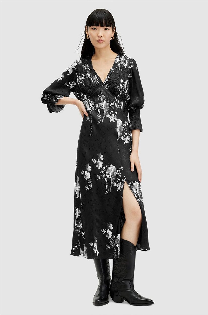 AllSaints rochie ANI IONA DRESS culoarea negru, midi, evazati, W003DA