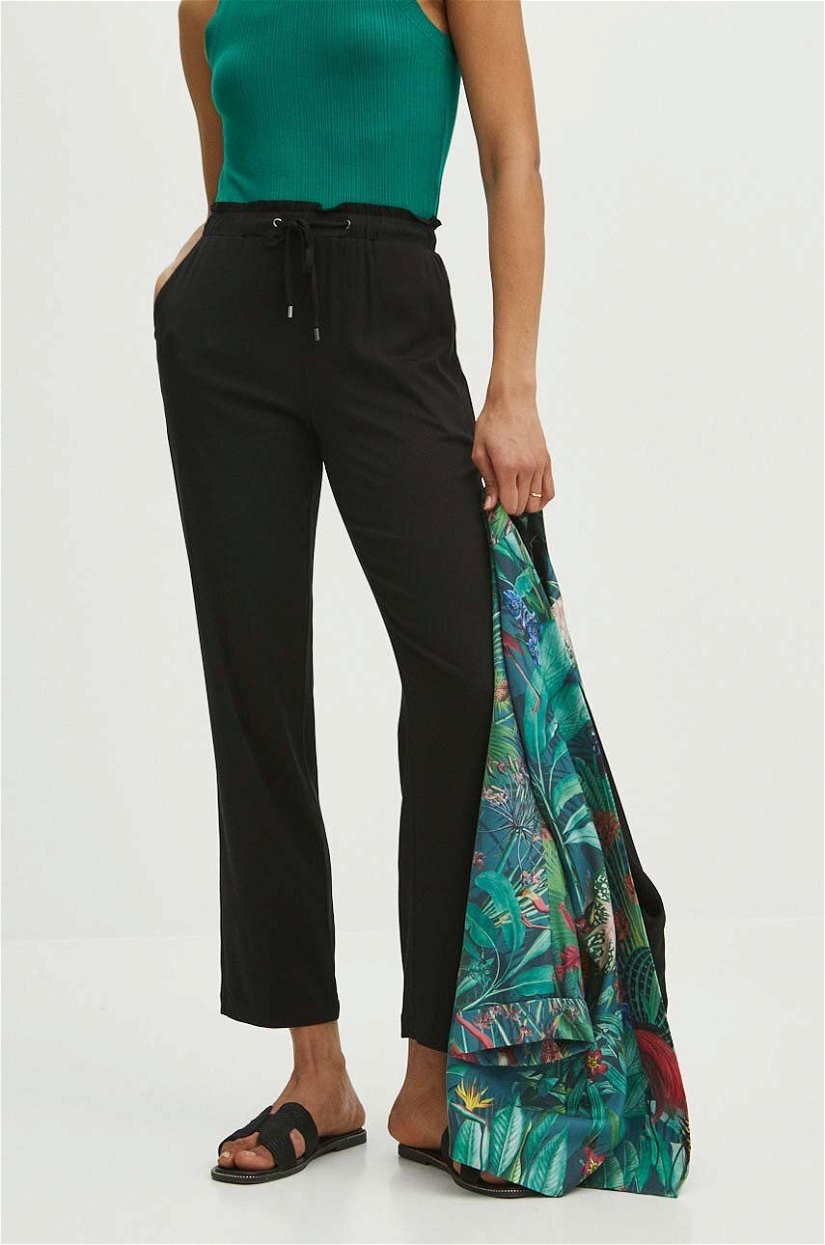 Medicine pantaloni femei, culoarea negru, drept, medium waist