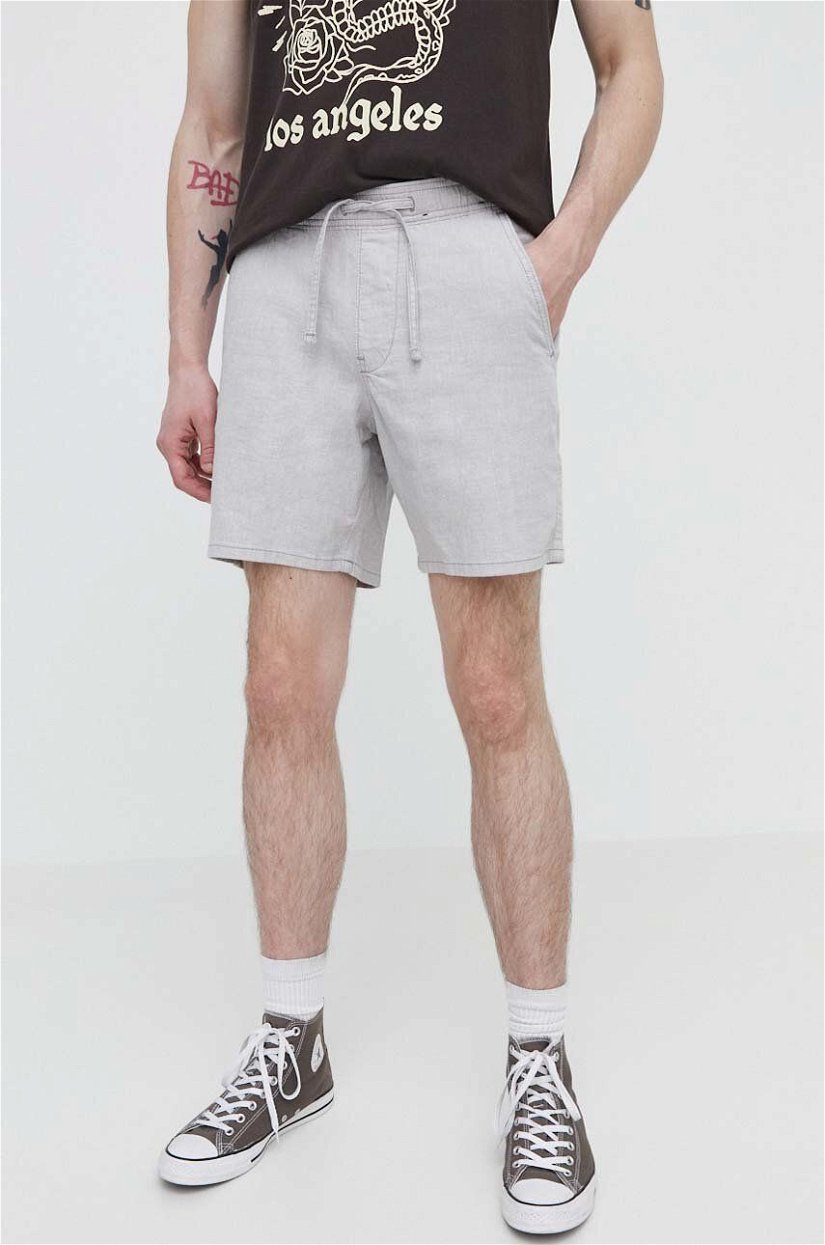 Hollister Co. pantaloni scurți din amestec de in culoarea gri