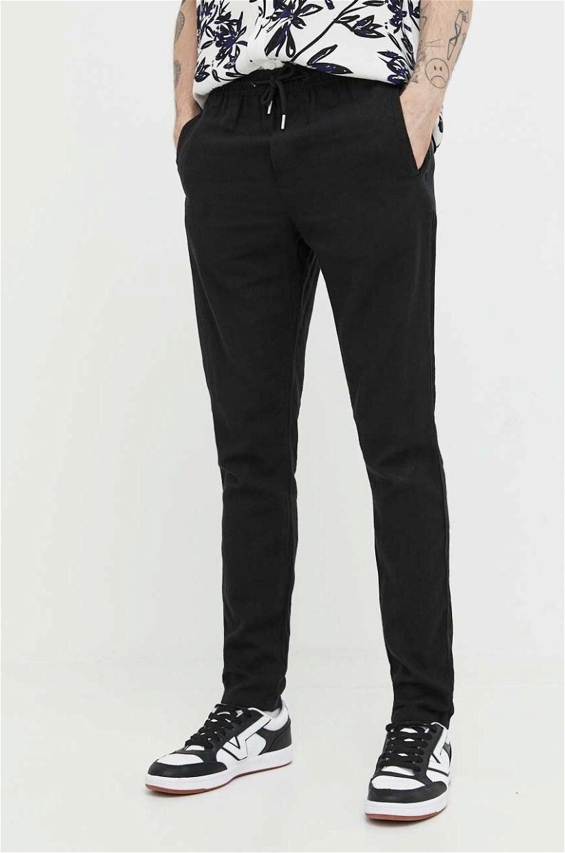 Solid pantaloni din in culoarea negru, mulata