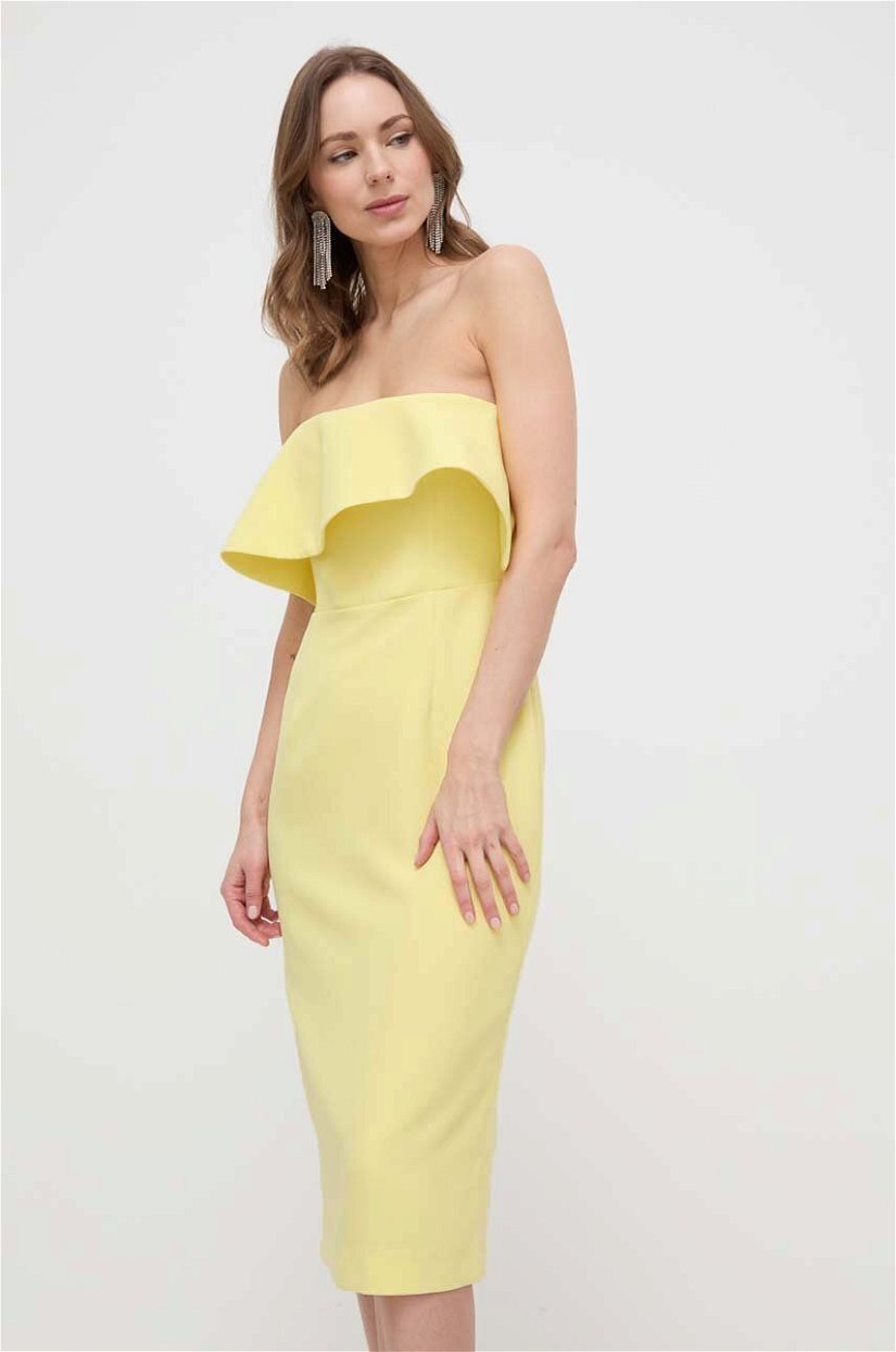 Bardot rochie culoarea galben, midi, drept