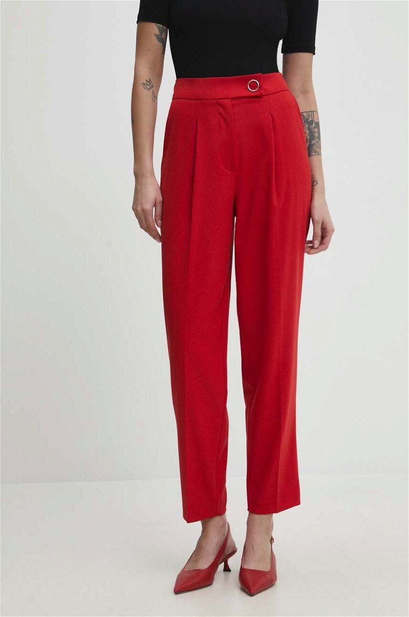 Answear Lab pantaloni femei, culoarea rosu, fason tigareta, high waist