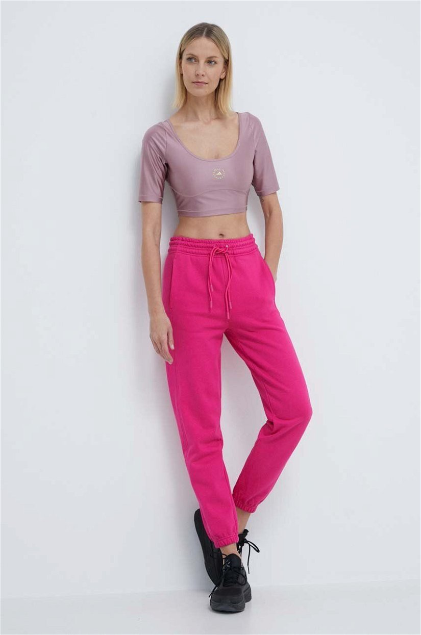 adidas by Stella McCartney pantaloni de trening culoarea roz, neted, IS1215