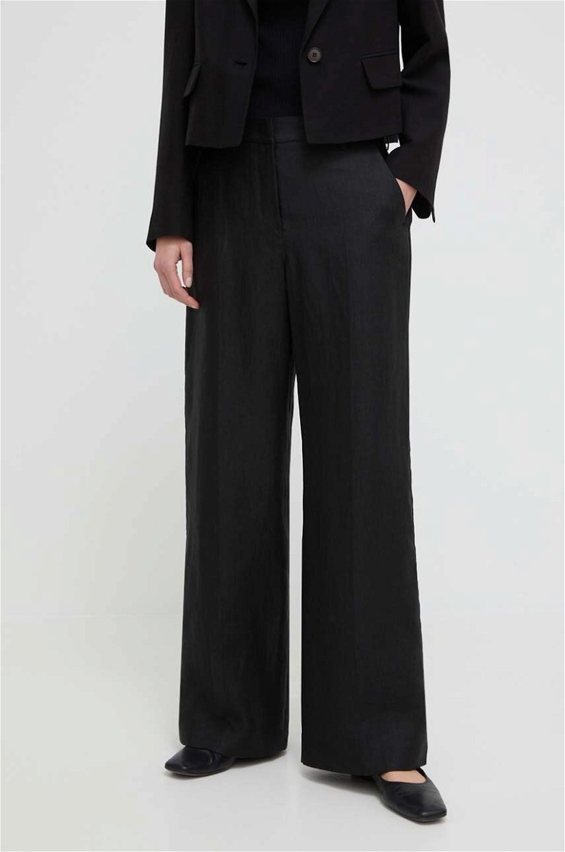 Weekend Max Mara pantaloni din in culoarea negru, lat, high waist