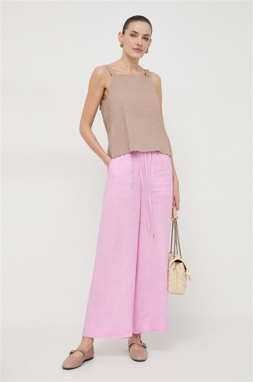 Marella pantaloni din in culoarea roz, lat, high waist