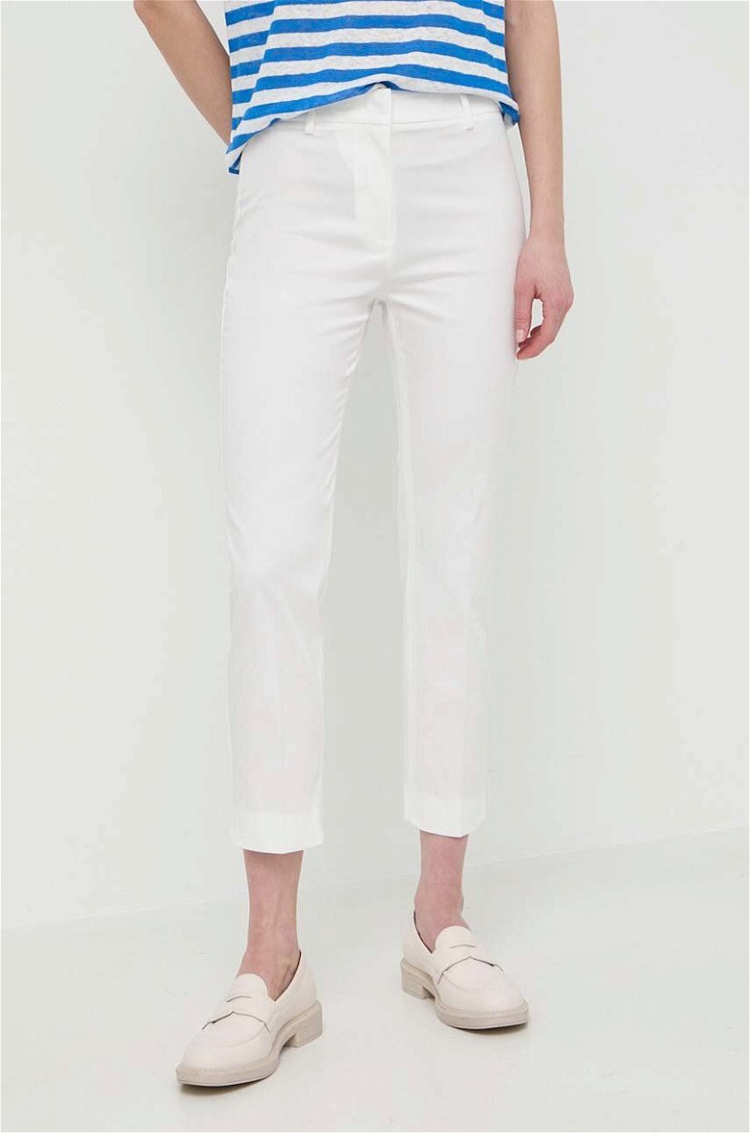 Weekend Max Mara pantaloni femei, culoarea alb, fason tigareta, high waist