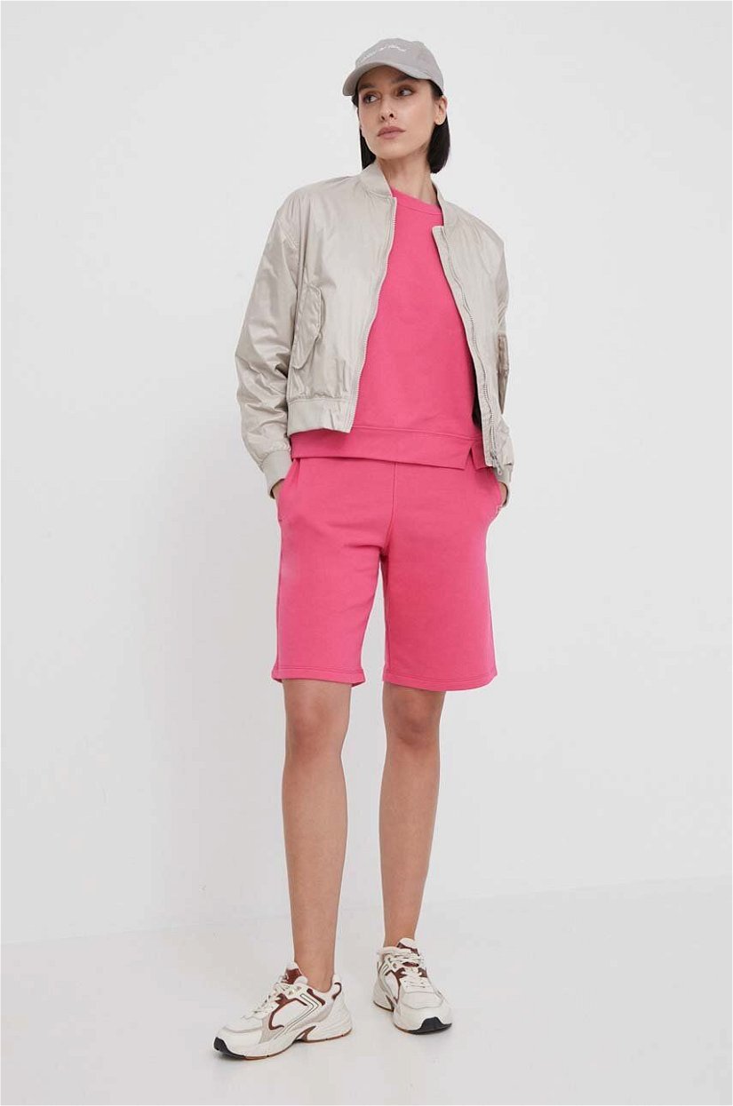 United Colors of Benetton pantaloni scurti femei, culoarea roz, neted, high waist
