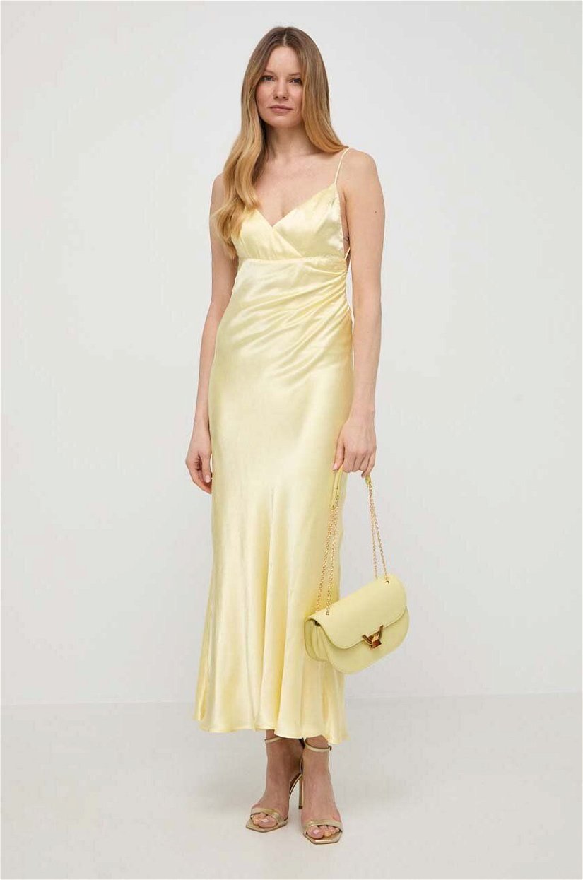 Bardot rochie culoarea galben, maxi, drept