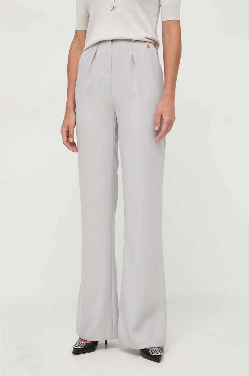 Elisabetta Franchi pantaloni femei, culoarea gri, lat, high waist