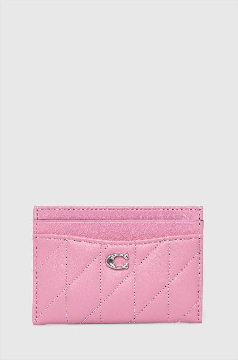 Coach carcasa din piele Essential Card Case culoarea roz