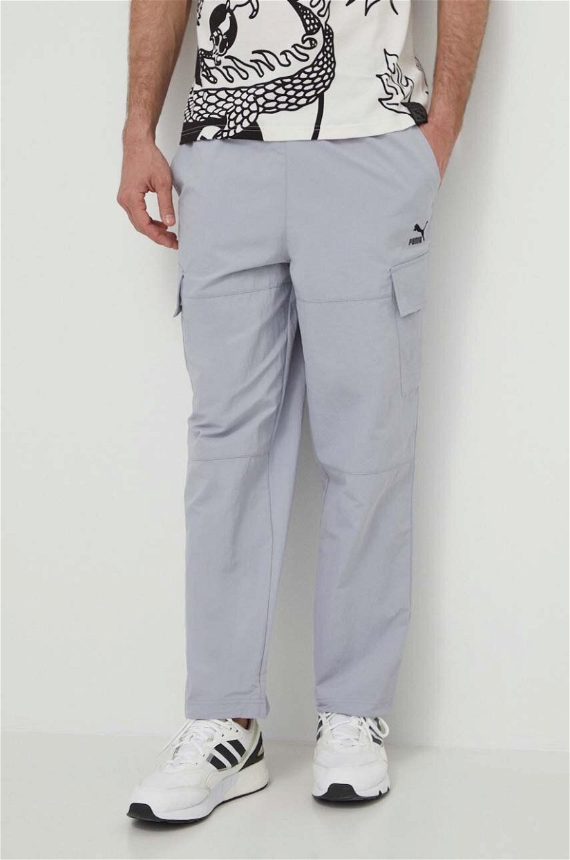 Puma pantaloni de trening culoarea gri, neted, 624260