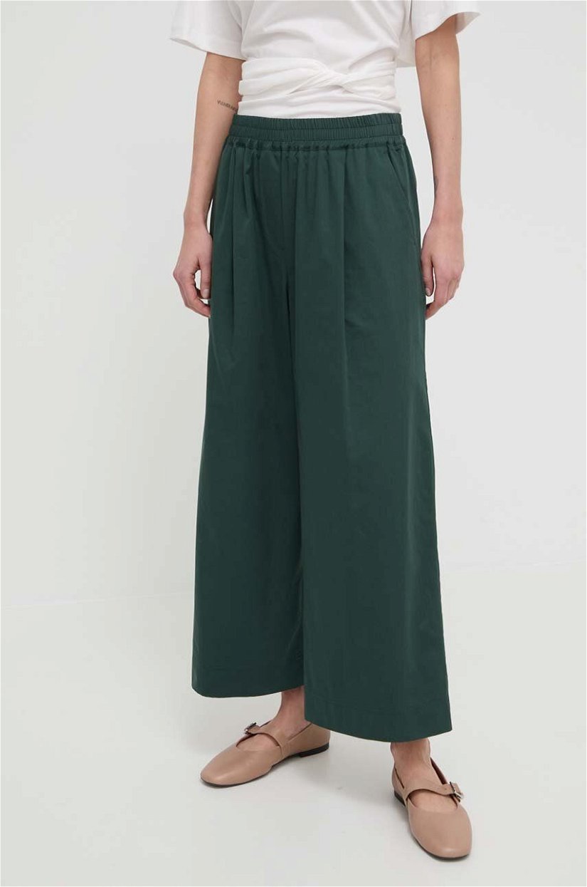 Weekend Max Mara pantaloni de bumbac culoarea verde, lat, high waist