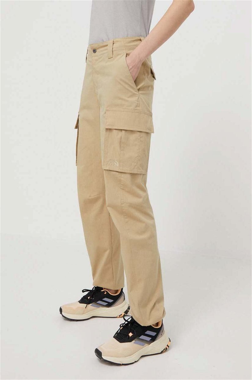 The North Face pantaloni femei, culoarea bej, drept, high waist, NF0A82GGLK51