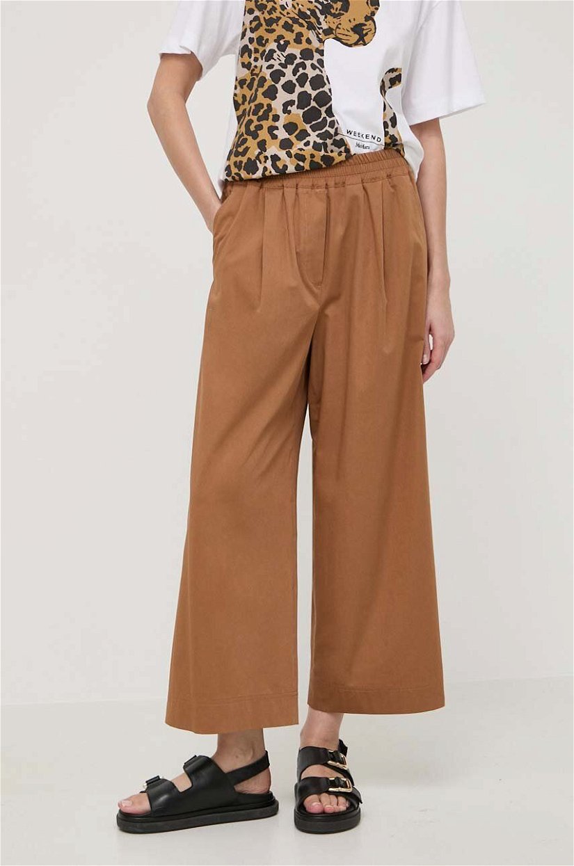 Weekend Max Mara pantaloni de bumbac culoarea maro, lat, high waist