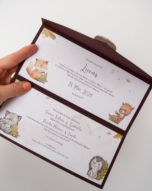 Invitație botez pocketfold Prietenii Pădurii