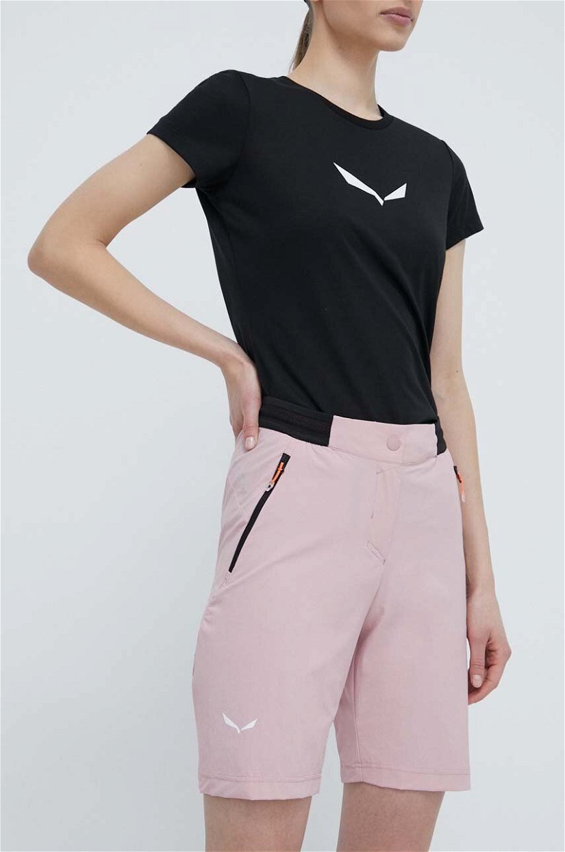 Salewa pantaloni scurți outdoor Pedroc DST culoarea roz, neted, medium waist