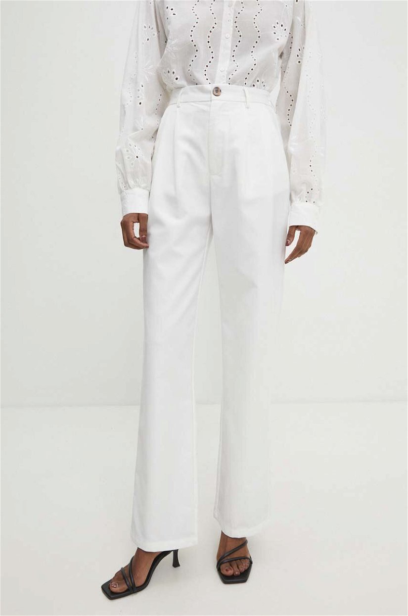 Answear Lab pantaloni femei, culoarea alb, drept, high waist